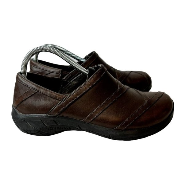 Merrell Shoes - Merrell Womens Brown Leather Slip On Clog Shoes